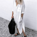 Shirt Dress Spring Summer Lapel Button Long Sleeve Side Split Dresses Elegant Solid Work Office Vestidos Female Tunic