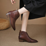 Vintage Short Tube Martin Boots British Style Soft Leather Middle Heel Western Boots Women's Ankle Boots Thick Heel Pointed Head 2025 New