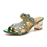 Zingj 2023 Summer Korean Rhinestone Slippers Women Wear Thick Heel With One-Flops Large Size Sandals- Outfit