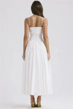 White Stripe Corset Frill Midi Dress-Outfit