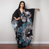 Print Deep V-neck Dress Batwing Sleeve Long Dresses Women 2022 Summer Dress Beachwear Bohemian Women Kaftan