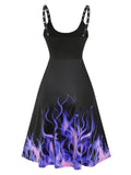 Fire Print Eyelets Asymmetric Dress Irregular Zippered Gothic Jurken Streetwear Femme