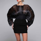 Fashion Temperament Dress Women 2025 Spring New Trend Wind-Collar Mesh Splicing Design