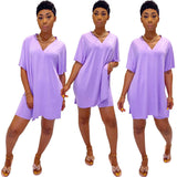 Women Clothes Casual V Neck T Shirt Top and Shorts Set Streetwear Sexy Outfits for Women Suit Summer Short Two Piece
