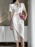 2021 Women Summer Bodycon Dresses Female High Waist Elegant Fashion Slit Knee-Length
