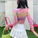sexy fashion hollow out female two piece set t shirt spring summer casual high street colorful slim wild t shirt