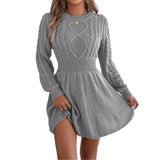 Autumn And Winter Pure Color Lantern Long-Sleeved Sweater Skirt A Dress Women's