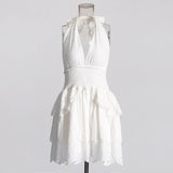 2025 Summer New Fashion Sexy Hanging Neck Hollow High Sense Sleeveless Solid Color Dress