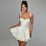 Jacquard Print Large Bow Flare Mini Dress-Outfit