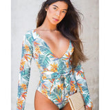 Floral One Piece Swimsuit Women Swimwear Monokini Long Sleeve Printed Female Bathing Suit Surfing Bodysuit Swim Wear