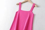 Summer Camisole Knitted Dress Sexy Rose Mini Dress Woman Vacation Beach