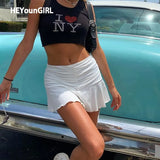 Casual White High Waisted Pleated Mini Skirts Women Ruched Preppy Style Short Skirt Ladies Summer Streetwear