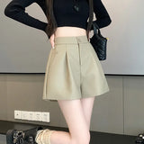 Korean Version Of High Waist Wash Water Leather Pants Wide Leg Shorts Women's Spring 2025 New Loose Show Thin And Versatile Casual Pants-Outfit