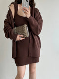 Zingj New Loose Solid Color Sweater Cardigan Package Buttock Vest Skirt Suit In The Long Sweater Two Sets Of Women-Outfit