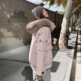 Korean Version Can Take Off The Hat Overalls Down Cotton Suit Girls 2024 Autumn And Winter New Thick Loose Cotton Coat-Outfit