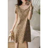 Spring and Summer Women New Elegant Lapel Collar Short Sleeve Above Knee Midi Floral
