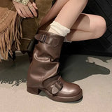 Zingj Retro Western Cowboy Boots Female 2024 Spring And Autumn New High Heel Heap Boots Show Thin Pleated Middle Tube Martin