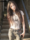 Fashion Chic Letter Tshirts Femme Summer All Match Y2k Aesthetic Crop Top Streetwear Casual Grunge Tee Shirts