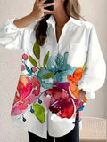 New Ink Flower Print Elegant Open Shirt Pocket