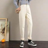 Jeans Winter 2020 New Velvet Thick Mom Jeans High Waist Harem Trousers Female Pantalon Loose Wide-leg Fleece Denim