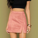 Womens High Waist Faux Suede Double Front Bodycon Mini Hip Skirt Female Pencil A-line Shorts Woman School Girl Skater Skirt