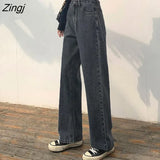 Women Spring Black Long Denim Solid Vintage Washed Korean Style Womens Students All-match Simple Leisure Streetwear