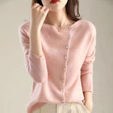 Bump Shirt ~ 2025 Autumn And Winter Single Row Buckle Cashmere Cardigan Women Solid Color Cashmere Low Round Collar Thin Knitted