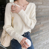 Lazy Wind Loose V-Neck Knit Sweater Female Autumn Winter New Large Size Soft Waxy Inside The Design Feeling Bottom Jacket-Outfit