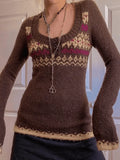 Button Front Jacquard Knitted Sweater-Outfit