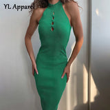 Women's Clothing 2022 Summer Off Shoulder Hollow Out Bodycon Mid-calf Office Dress Elegant Female Solid O-neck Vest Dresses