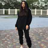 Women Tracksuits Autumn Winter Warm Thick Fleece Solid 2 Pieces Sets Female Casual Long Sleeve Hooded Sweatshirt