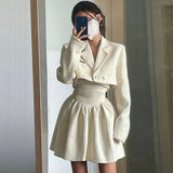 Elegant Vintage Mini Dress Women 2 Piece Dress Set Korean Clothing Casual Jacket Coats+Short Party Dress Female 2023