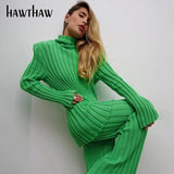 Women Autumn Winter High Waist Knitted Straight Green Long Pants Bottoms Dropshipping 2021 Fall Clothes Wholesale