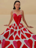 Women Elegant Heart Print Sling Maxi Dress Backless Sleeveless Slim Fit Long Robes 2025 New Fashion Lady Banquet Evening Vestido 211-0-Outfit