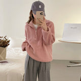 Zingj And Winter Design Sense Standing Collar Soft Waxy Loose Lazy Wind Outside Wear Knit Sweater Jacket Pit Strip Half Zipper Sweater Woman-Outfit