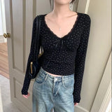 V-Neck Lace Patchwork Floral Long Sleeve TeeOutfit