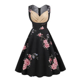 Women Party Rockabilly Vintage Midi Dress Sweetheart Sleeveless High Waist Floral 50s Robe Cotton Swing Flare
