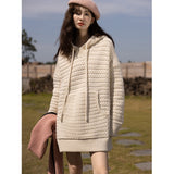 Hooded Sweater for Women 2022 Autumn Winter Casual Solid Oversize Pullover Loose Female Mid-length Knitted Top