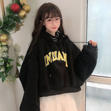 Women Hooded Oversize Thick Plus Velvet Loose False Two-piece Letter Print Womens Hoodie All-match Leisure Simple