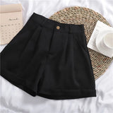 Elegant Wide-Leg Shorts Women Winter Leisure High Waist Mini Trousers Button Folds Korean Style Chic Trendy