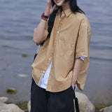 Zingj Overalls Short-Sleeved Shirt Female Fashion Brand Bf Lazy Wind Loose Casual Versatile Coat Shirt Half Sleeve