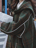 Autumn Winter Long Oversized Warm White Patchwork Plaid Wool Blends Trench Coats Women with Hood Runway Korean