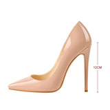 Onlymaker Women's Pumps Pointed Toe 10 12CM Pumps Slip-OnThin Heels Patent Leather Party Wedding Office Lady Big Size