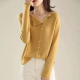 Bump Shirt ~ 2025 Autumn And Winter Single Row Buckle Cashmere Cardigan Women Solid Color Cashmere Low Round Collar Thin Knitted