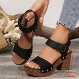 Table High Heel Fish Mouth Sandals Women Pure Color Buckle Thick Heel Fashion