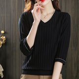 Seven-Sleeved T-Shirt Women's Mid-Sleeve Top Ice Knitted Shirt Thin Mother Spring T-Shirt