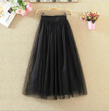 2022 Autumn Winter Vintage Tulle Skirt Women Elastic High Waist Mesh Skirts Long Pleated Tutu Skirt Female Jupe