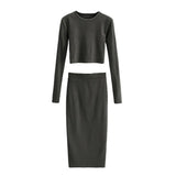 Women Sexy Skirt Set Casual Long Sleeve Top & Slim Midi Skirt Two Piece Set Streetwear Autumn Female