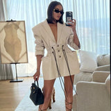 Fashion Women PU Leather Blazer Notched Collar Single Breasted Long Sleeve Drawstring Suit Jackets Autumn 2023 New