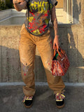 Print Retro Low Waist Baggy Cargo Denim Pants Vintage Pockets Punk Grunge Clothes Fashion Streetwear Loose